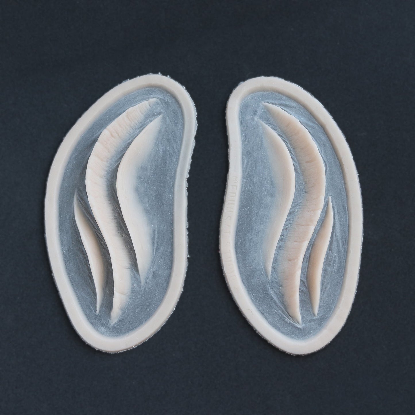 Mermaid Gills (Pair) - Silicone makeup prosthetic in vanilla shade on a black surface