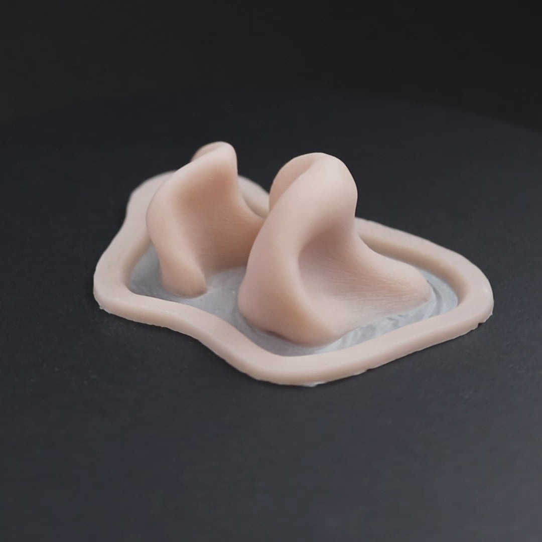 Resinous Polypore Mushroom prosthetic in vanilla shade on a black turntable, slowly rotating. 