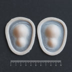Double Subdermal Horns (Pair) - Silicone makeup prosthetic in vanilla shade on a black surface with a ruler