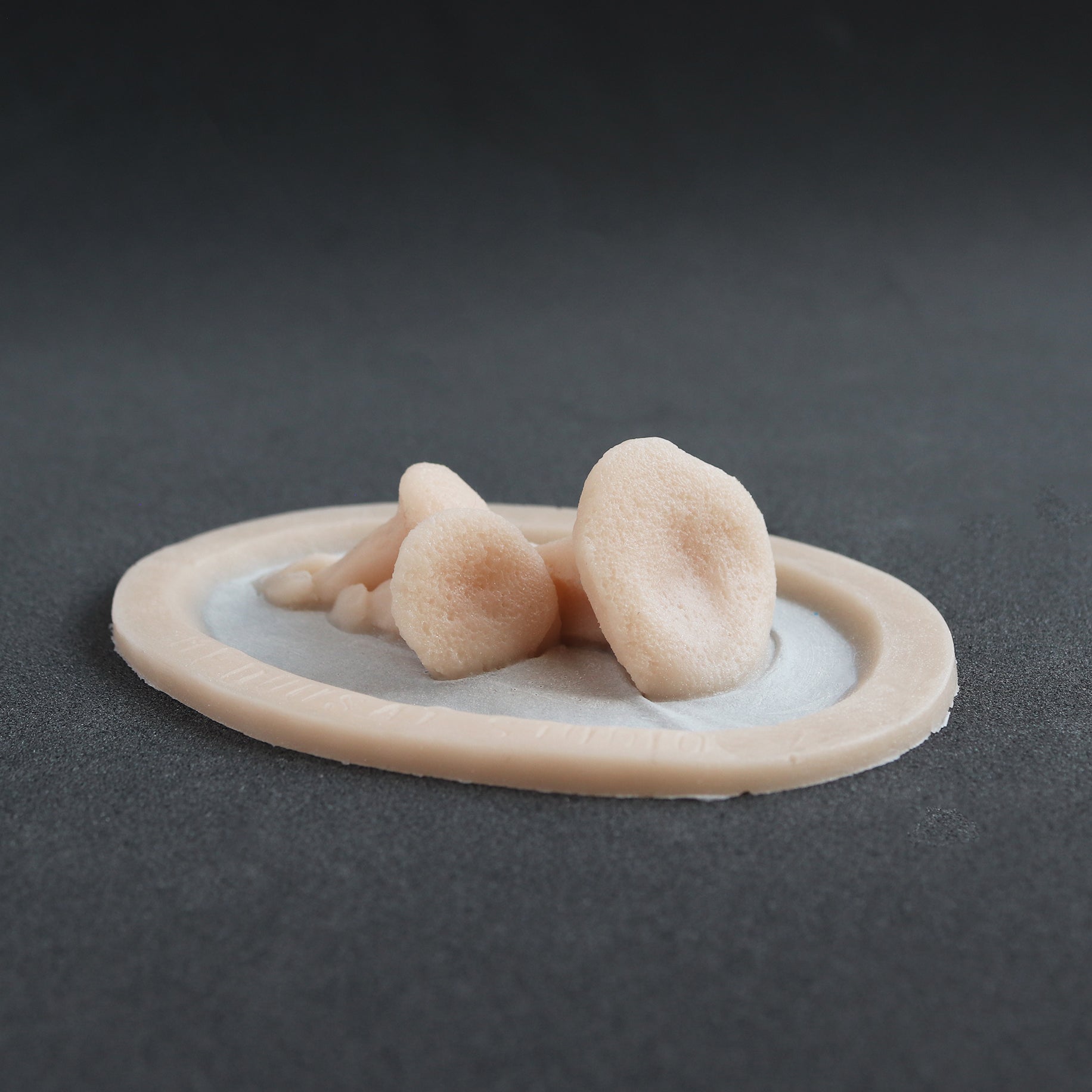 Fungi - Silicone makeup prosthetic in vanilla shade on a black surface