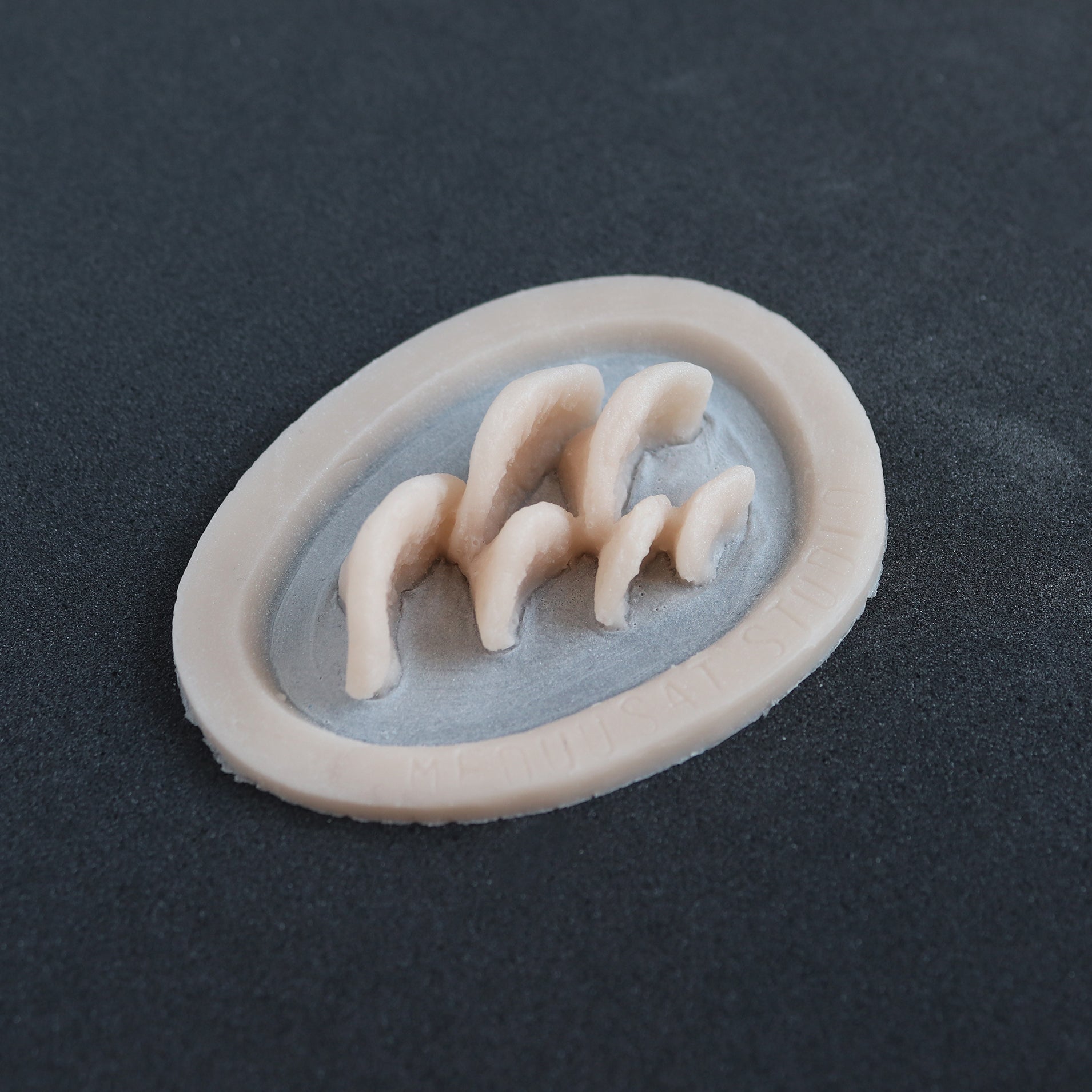 Horizontal Bracket Fungi - Silicone makeup prosthetic in vanilla shade on a black surface