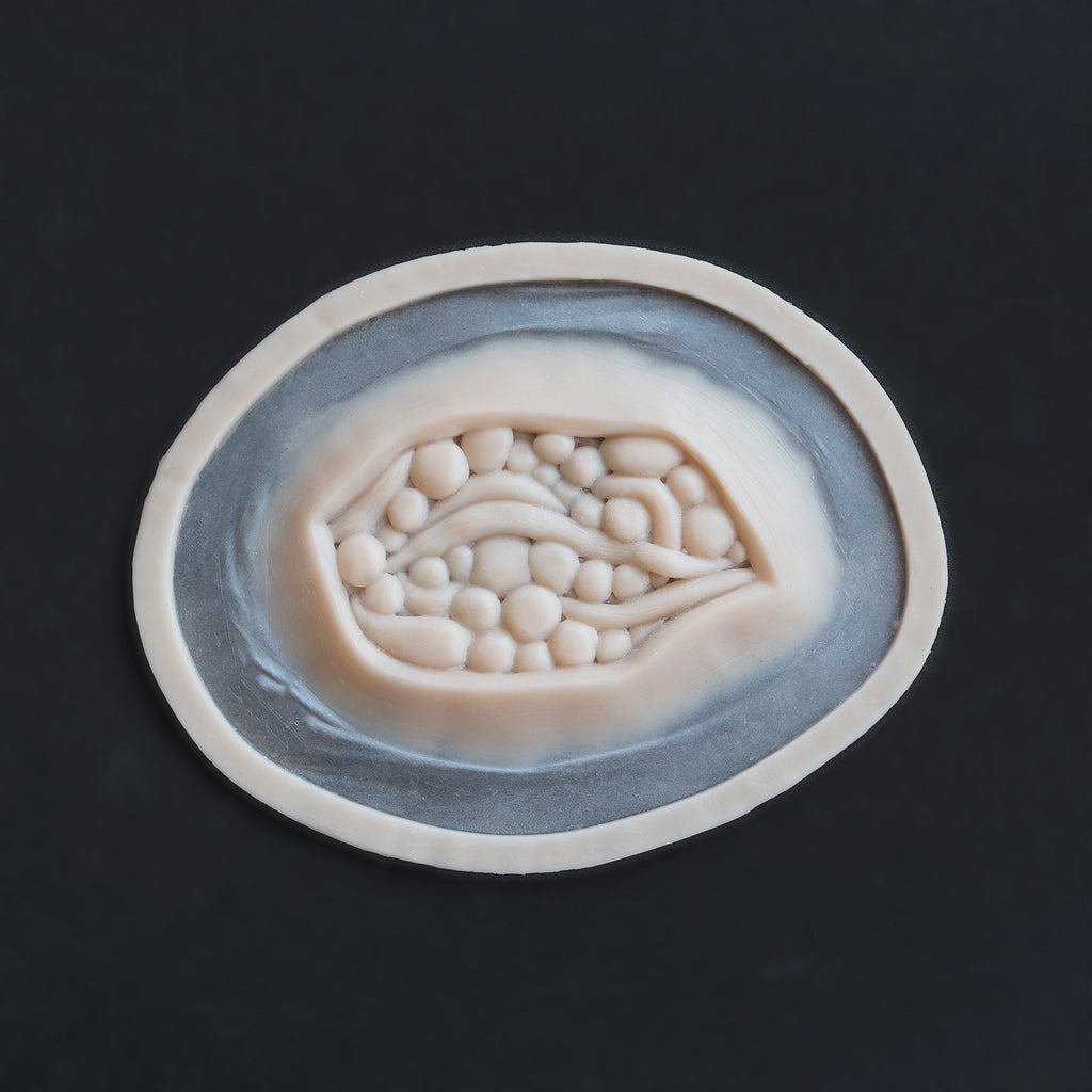 Large Wound - Silicone makeup prosthetic in vanilla shade on a black surface