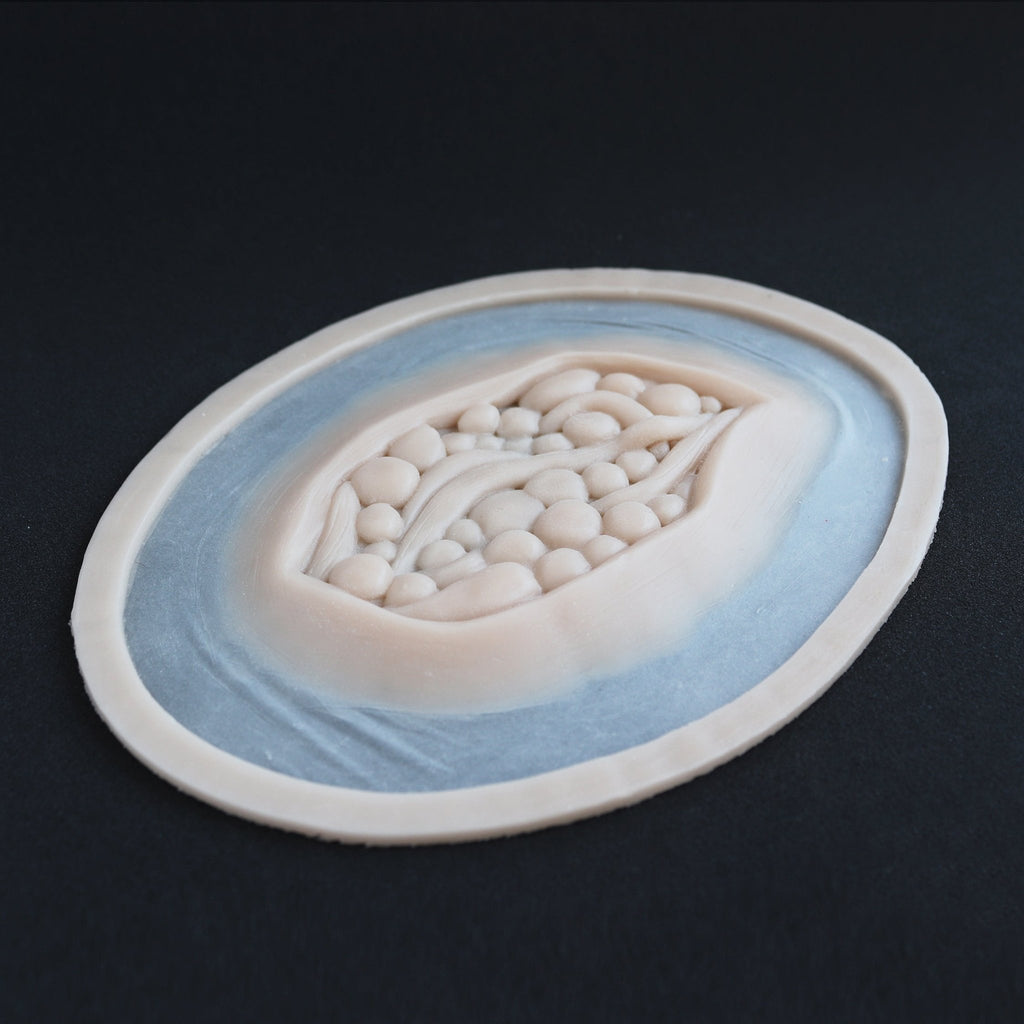 Large Wound - Silicone makeup prosthetic in vanilla shade on a black surface