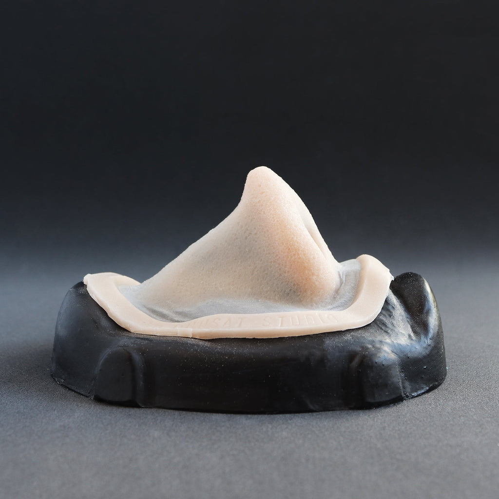 Piglet Nose - Silicone makeup prosthetic in vanilla shade on a black surface