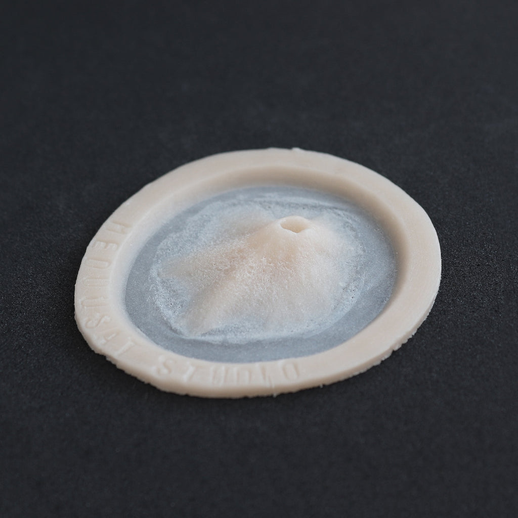 Skin Pocket 2 - Silicone makeup prosthetic in vanilla shade on a black surface