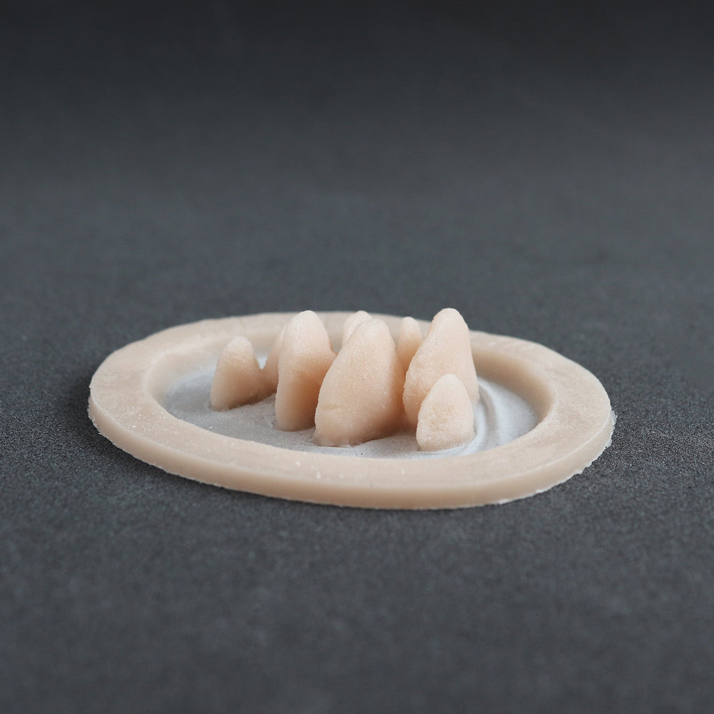 Vertical Bracket Fungi - Silicone makeup prosthetic in vanilla shade on a black surface