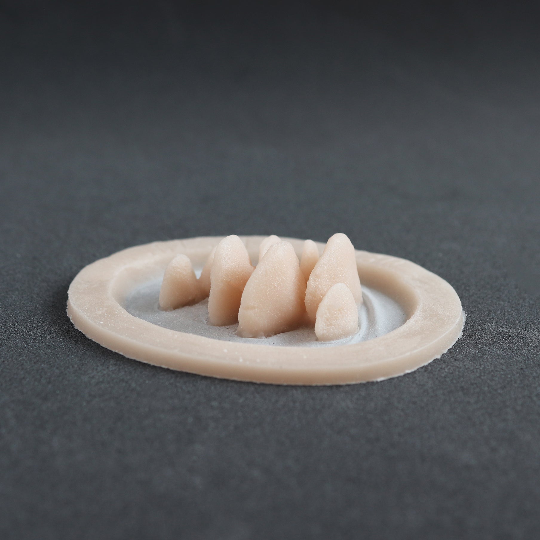 Vertical Bracket Fungi - Silicone makeup prosthetic in vanilla shade on a black surface